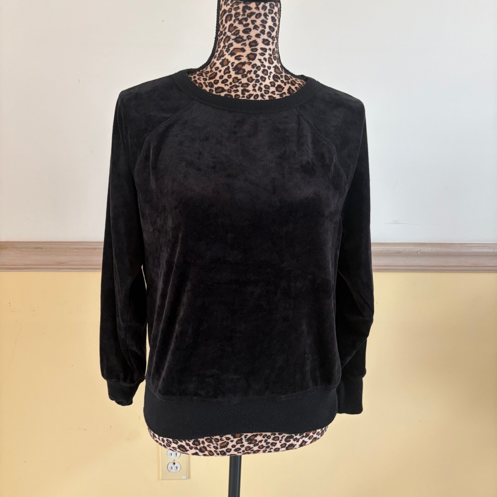 Lou & Grey Black Velour Velvet Crewneck Raglan Sweatshirt Petite Small P S
